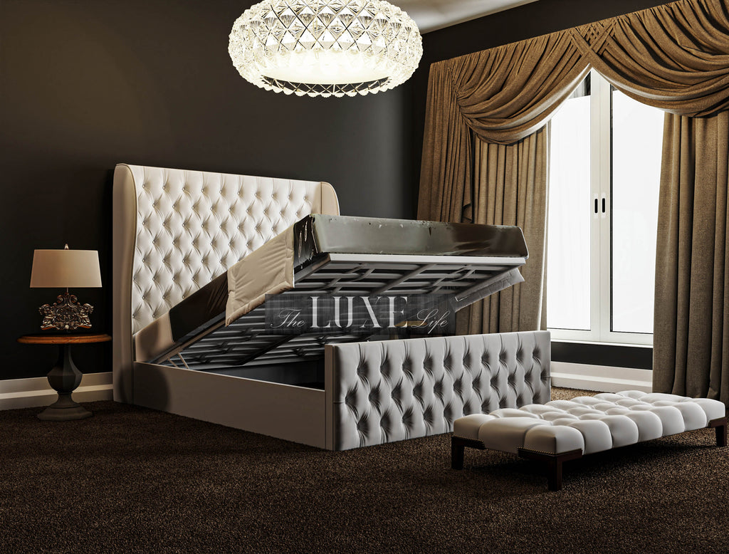 Marika Winged Bed. Winged Bed, Cream Bed, New Bed, Luxury Bed, Wing back Bed